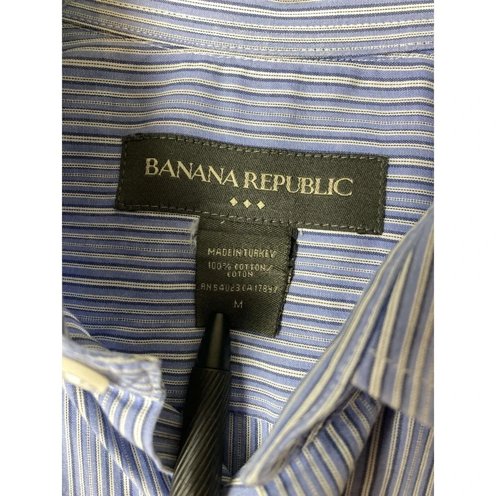 BANANA REPUBLIC Men's Blue Striped Dress Shirt Medium Made in Turkey